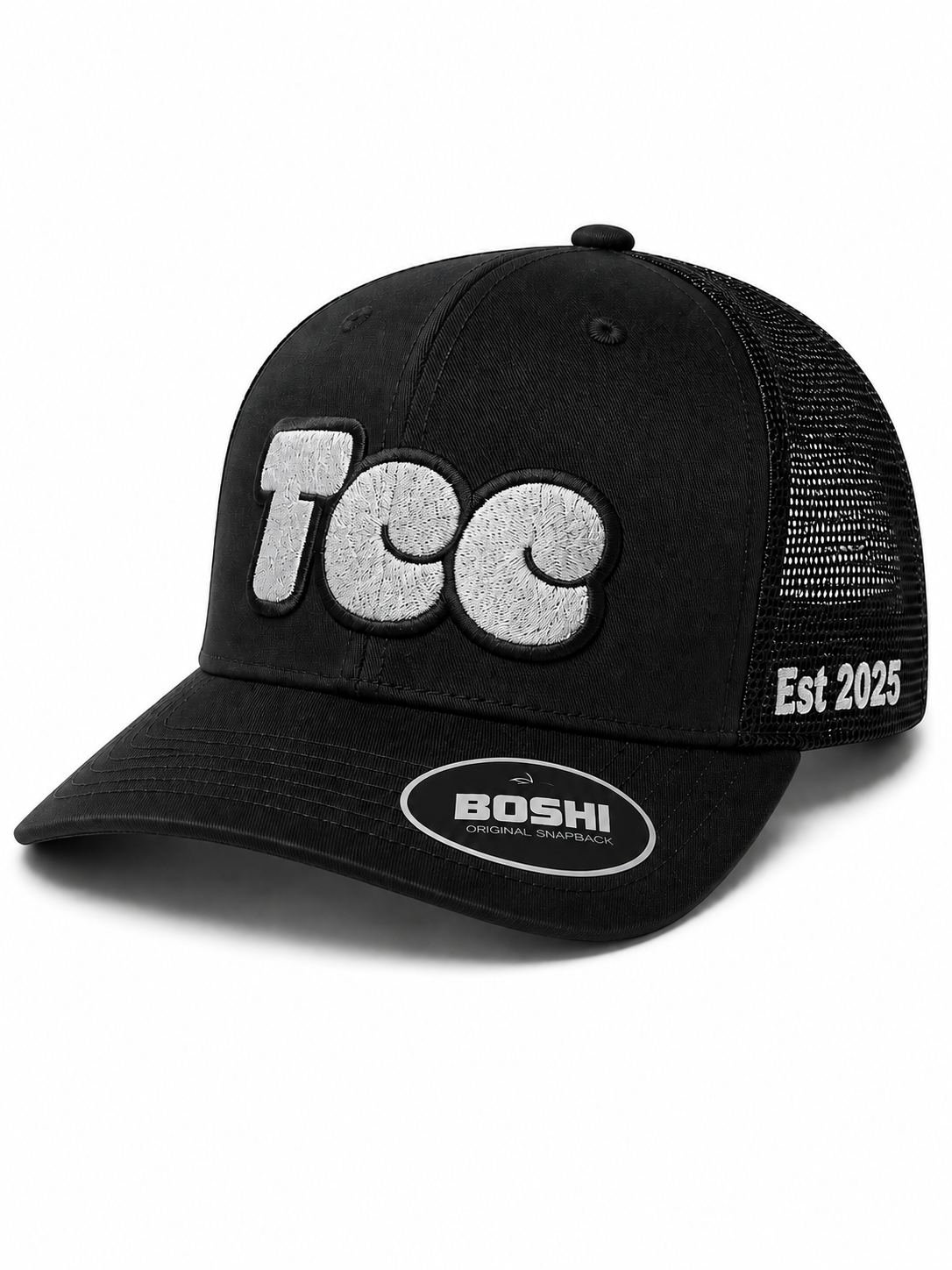 TCC Trucker Cap – Black / White Bubble Logo