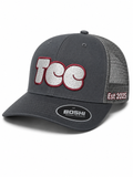 TCC Trucker Cap – Grey / Red Outline Bubble Logo