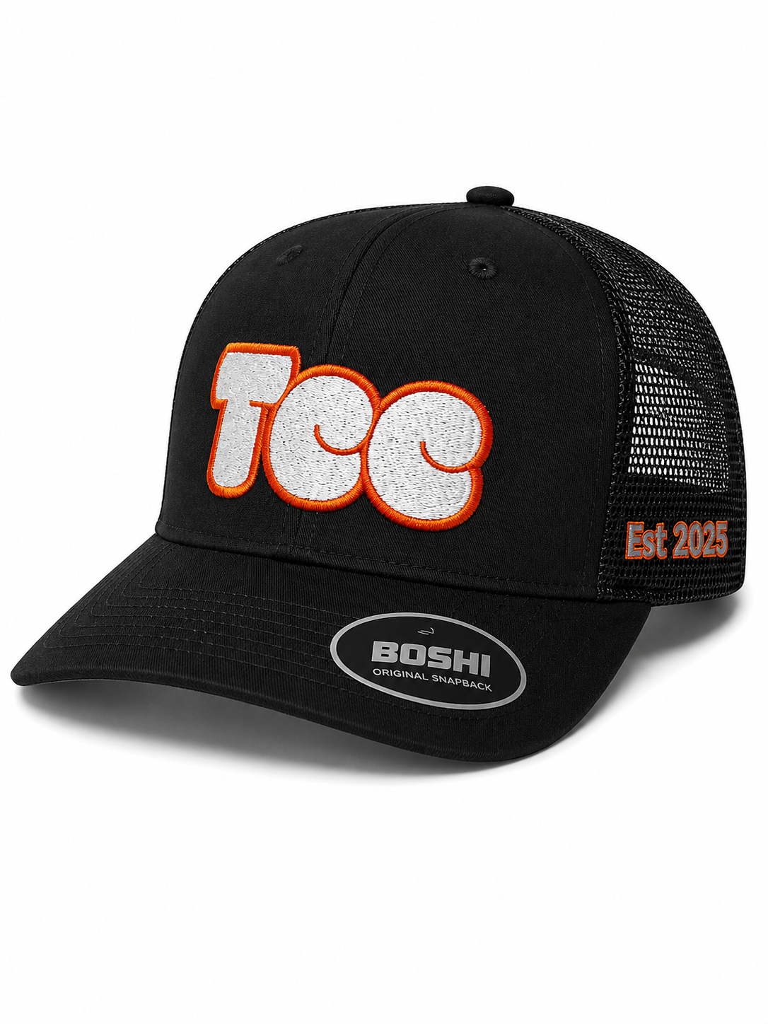 TCC Trucker Cap – Black / Orange Outline Bubble Logo
