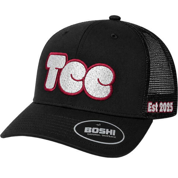TCC Trucker Cap – Black / Burgundy Outline Bubble Logo